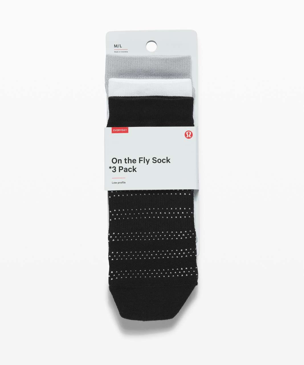 Lululemon On the Fly Sock *3-Pack - Black / Silver Drop / White