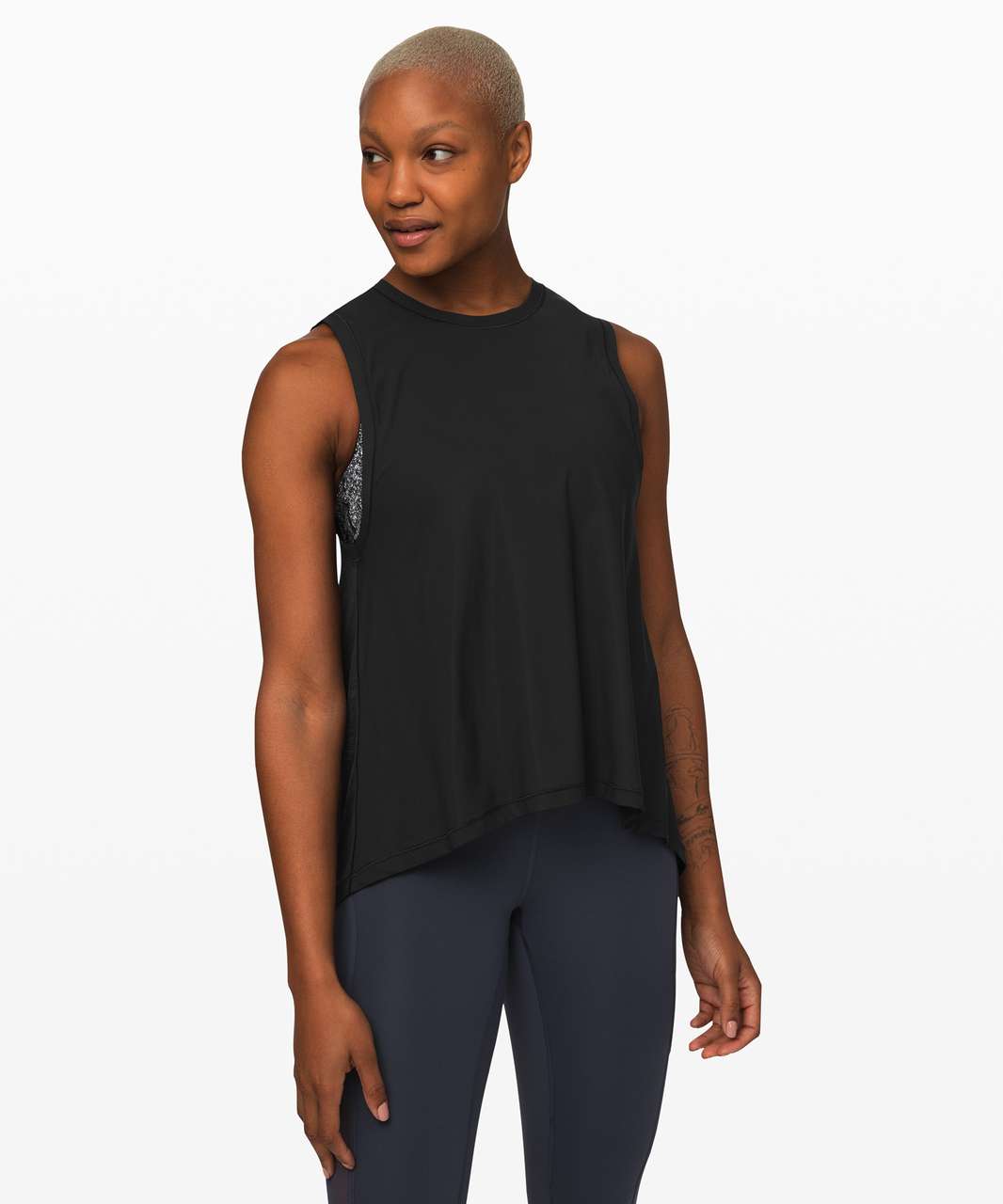 Open Overlay Back Tank Top- Black