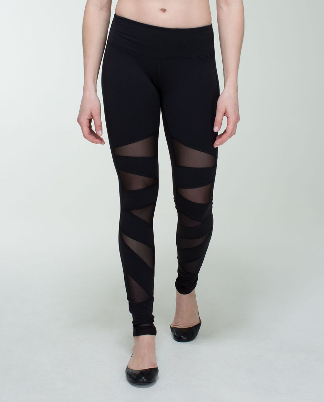 Lululemon Foldover Double Logo Black Leggings Mesh Laser Cutout Ankles Size  0 - $25 - From Emily