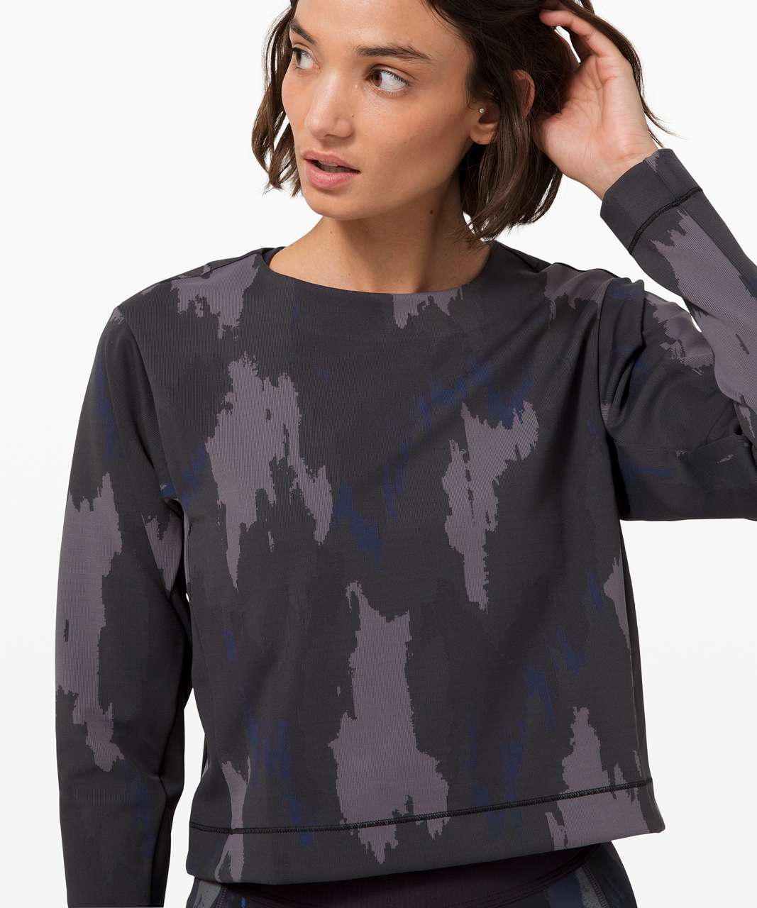 Lululemon Take The Moment Long Sleeve Sweatshirt *lululemon x Robert Geller  - Distressed Camo Jacquard Super Dark Inkwell - lulu fanatics