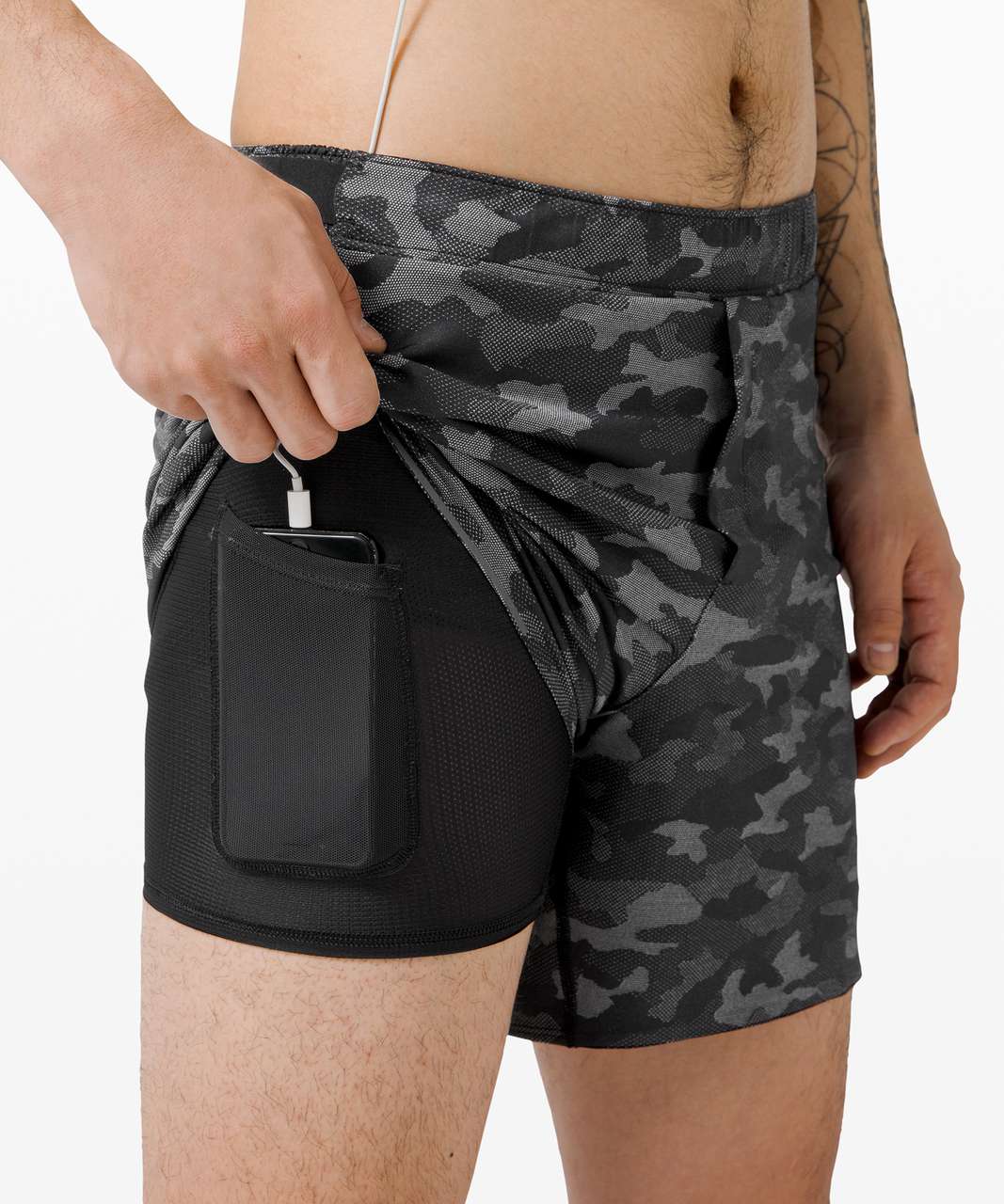 Lululemon Surge Lined Shorts 6 In Variegated Mesh Camo Black