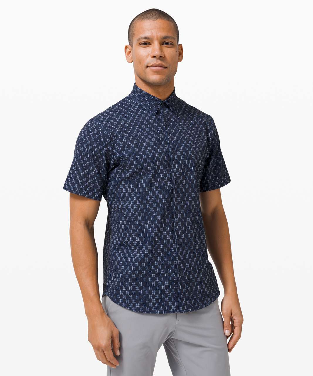 Lululemon Airing Easy Short Sleeve Buttondown - IKat Check White True Navy