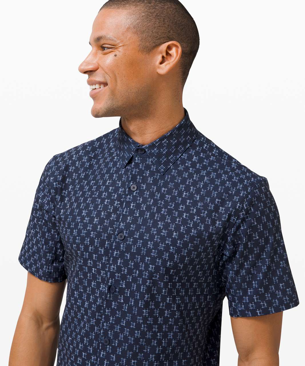 Lululemon Airing Easy Short Sleeve Buttondown - IKat Check White True Navy