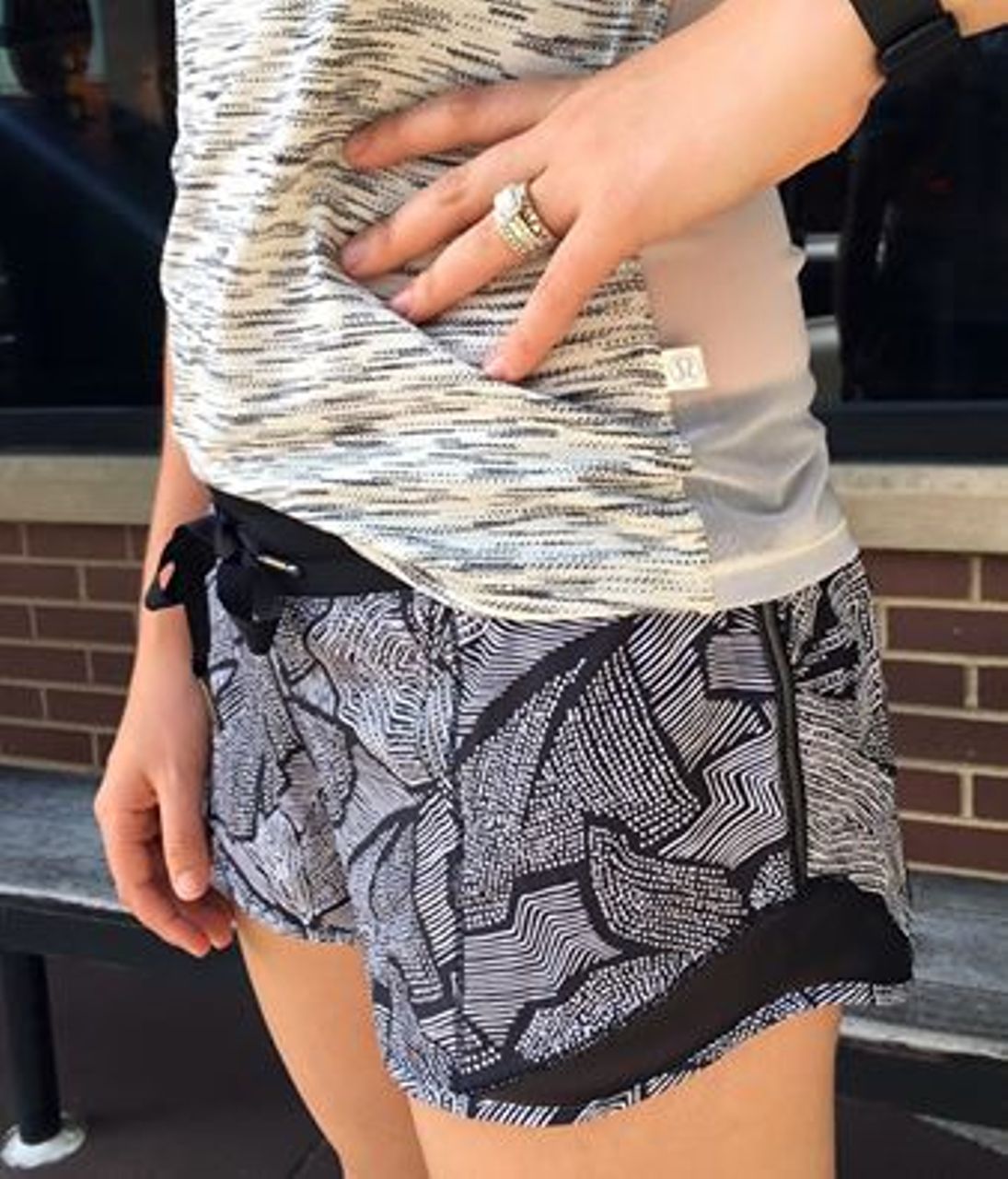 Lululemon Hotty Hot Short (Long) - Dottie Tribe White Black / Black - lulu  fanatics