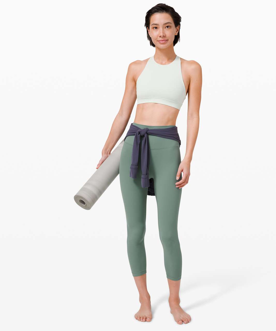 Lululemon Tidewater Green Leggings Women's Sz 12 Nulu And Mesh 23” Crop Mid  Rise