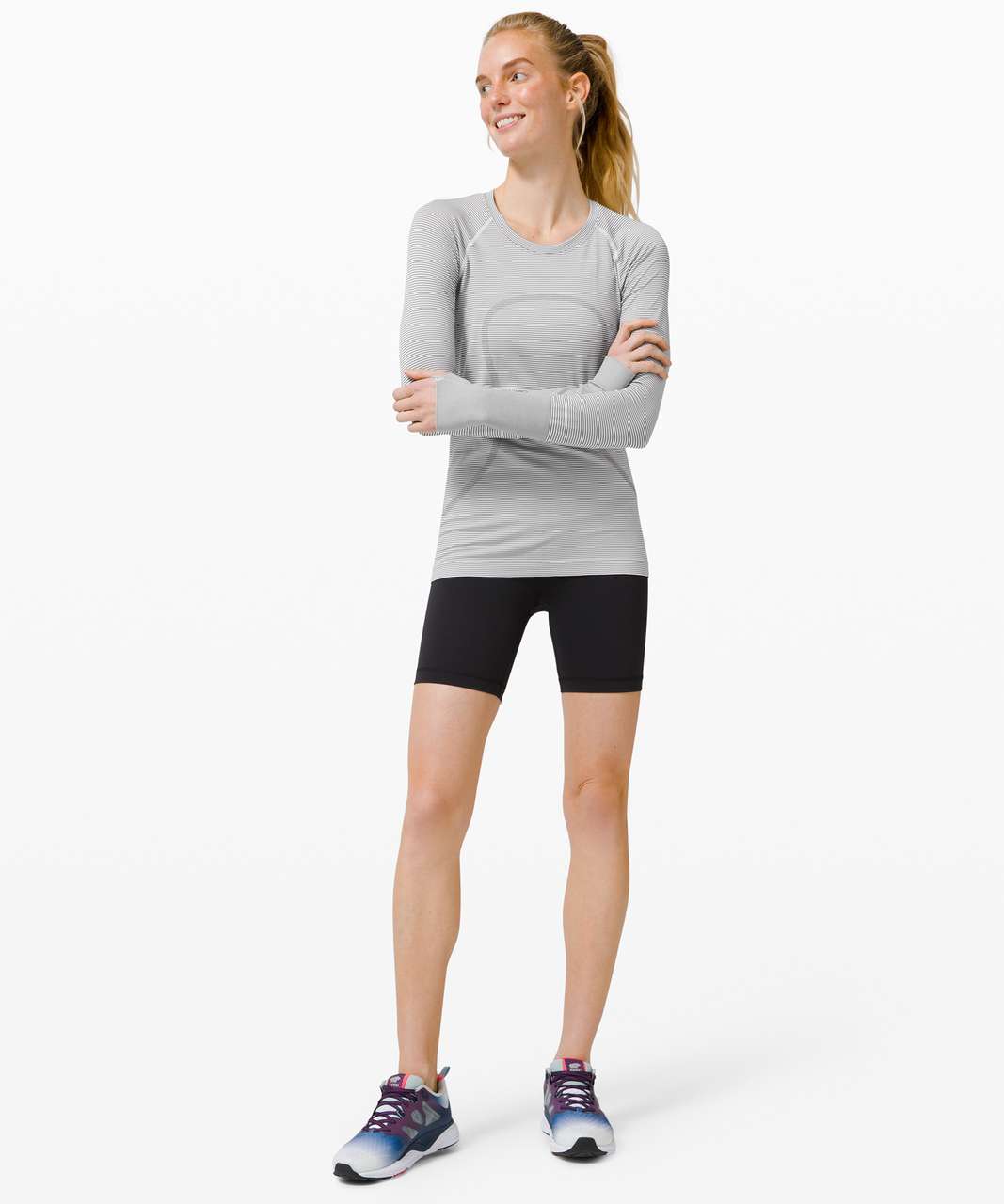 Lululemon Swiftly Tech Long Sleeve 2.0 - Tempo Stripe White / Black - lulu  fanatics