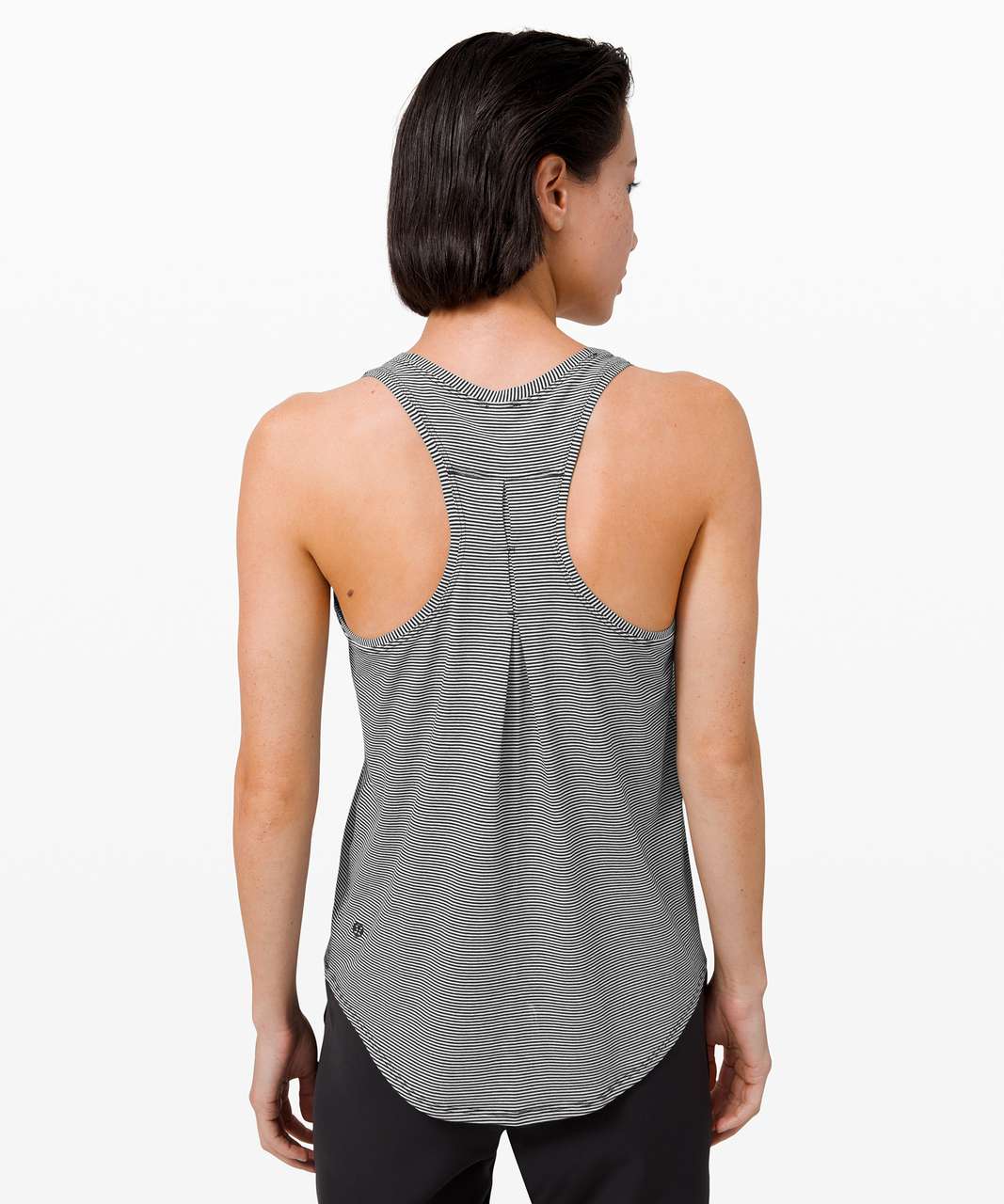 Lululemon black & white stripe I run for cheese tan top women's 6