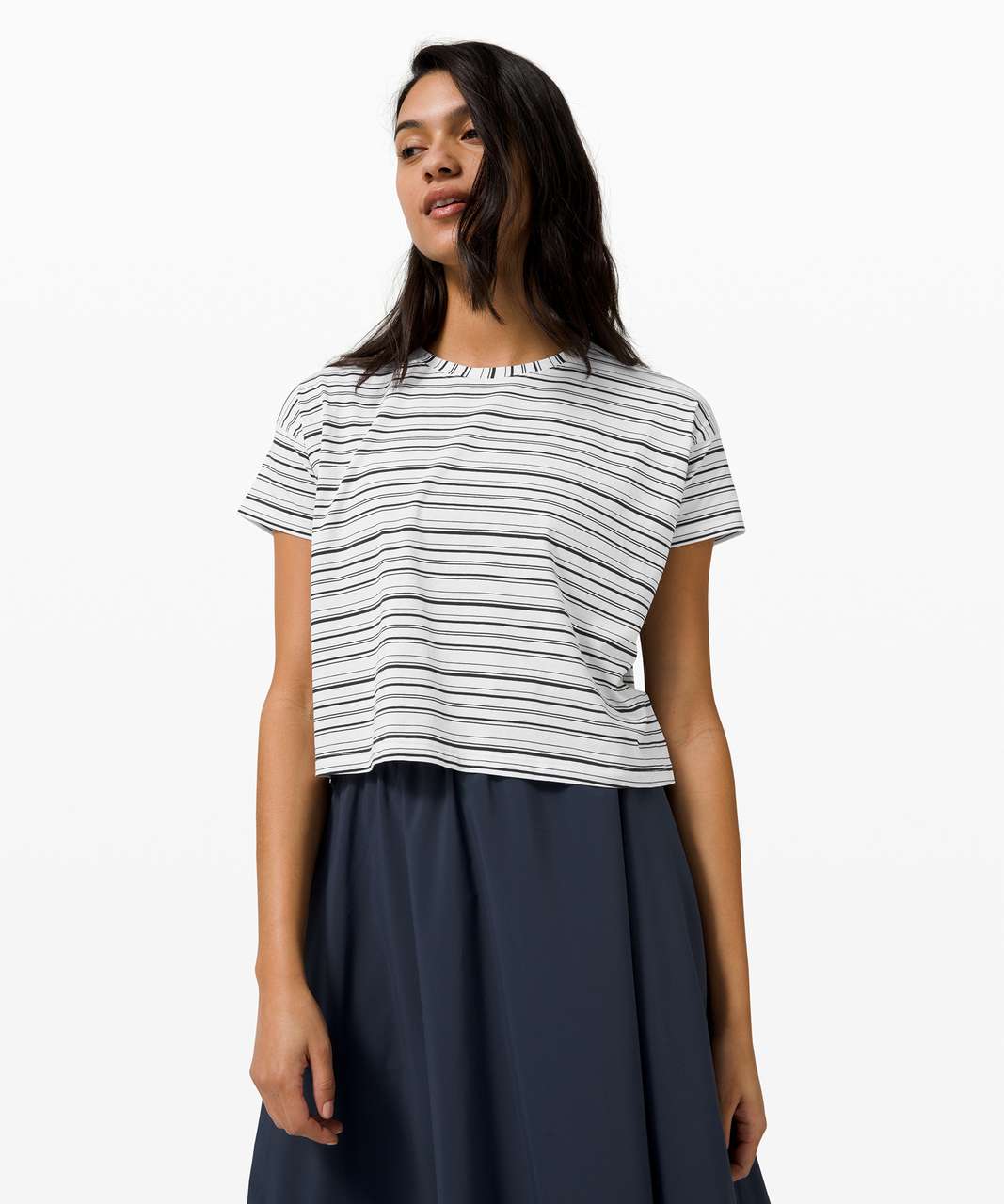 Lululemon Cates Tee - Cut Back Stripe White Black