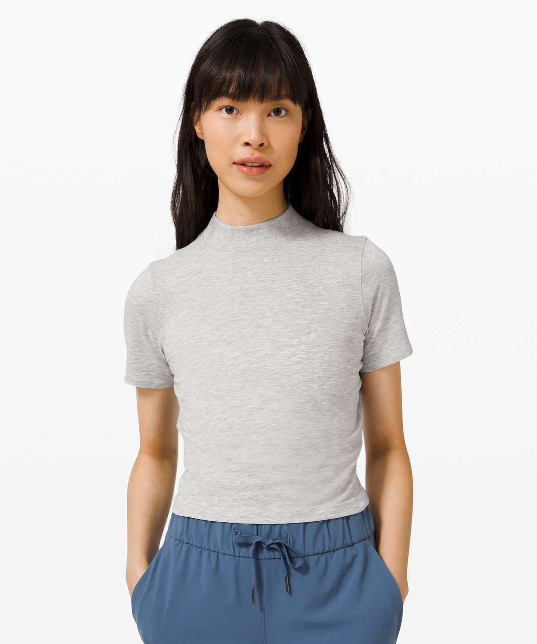 Lululemon Kitsilano Mock Neck Tee - Heathered Core Light Grey - lulu  fanatics