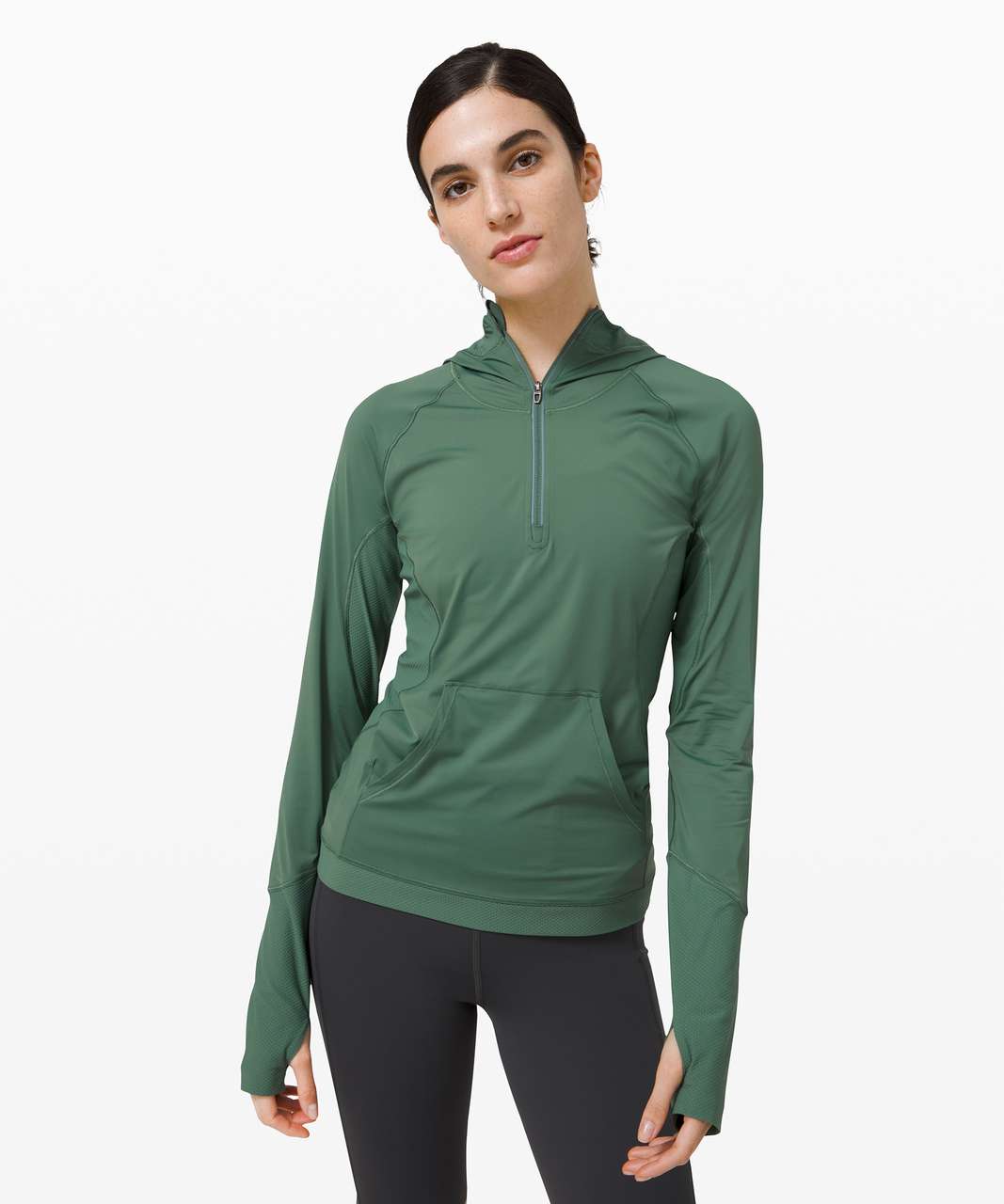 Lululemon Sleek Performance 1/2 Zip Hood - Algae Green - lulu fanatics