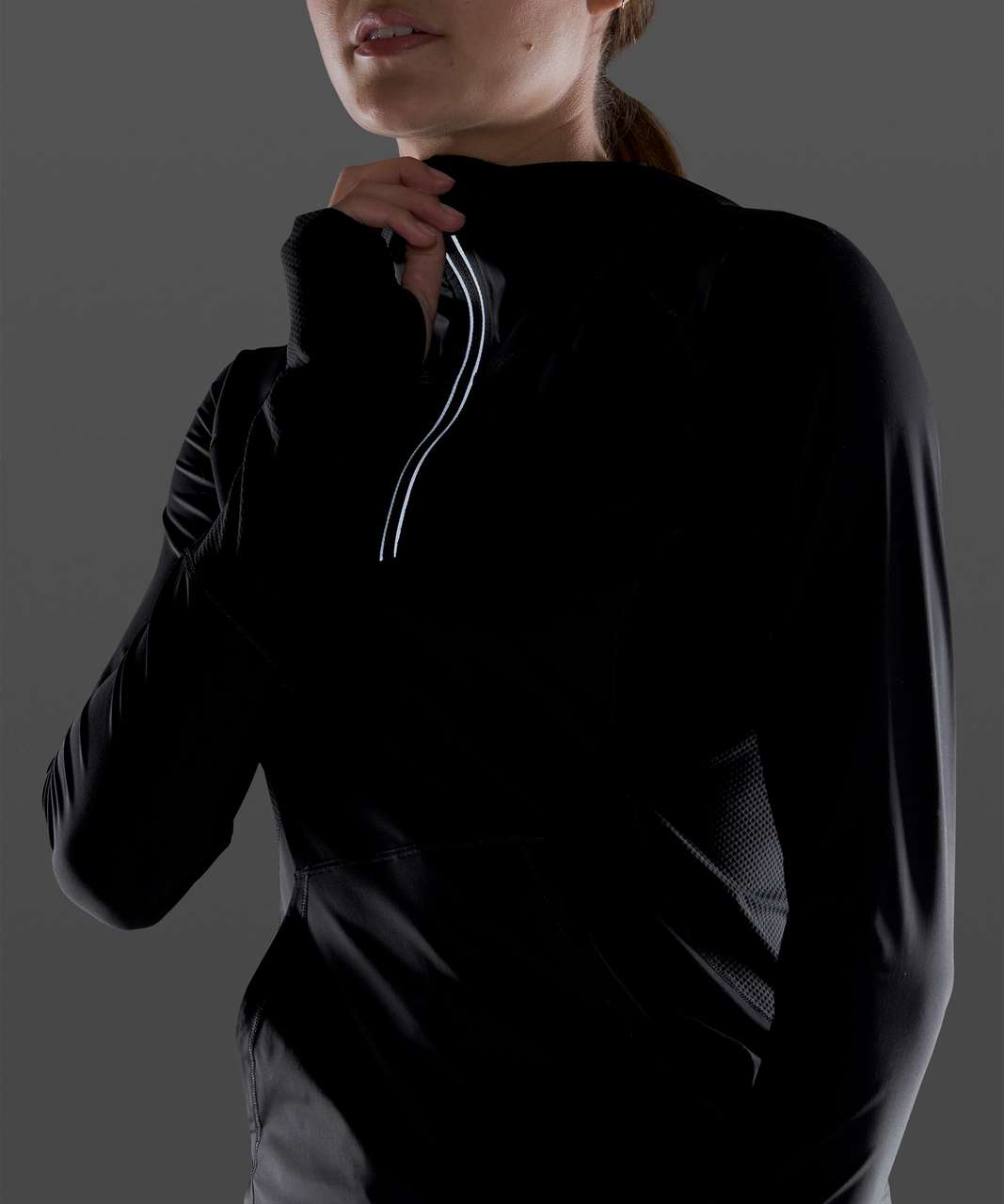 Lululemon Sleek Performance 1/2 Zip Hood - Black - lulu fanatics