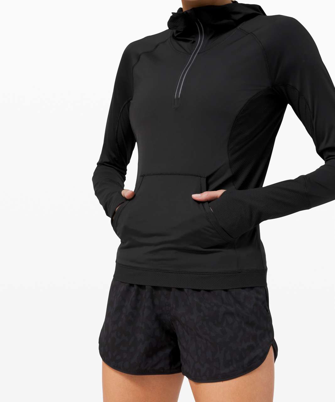 Lululemon Sleek Performance 1/2 Zip Hood - Black - lulu fanatics