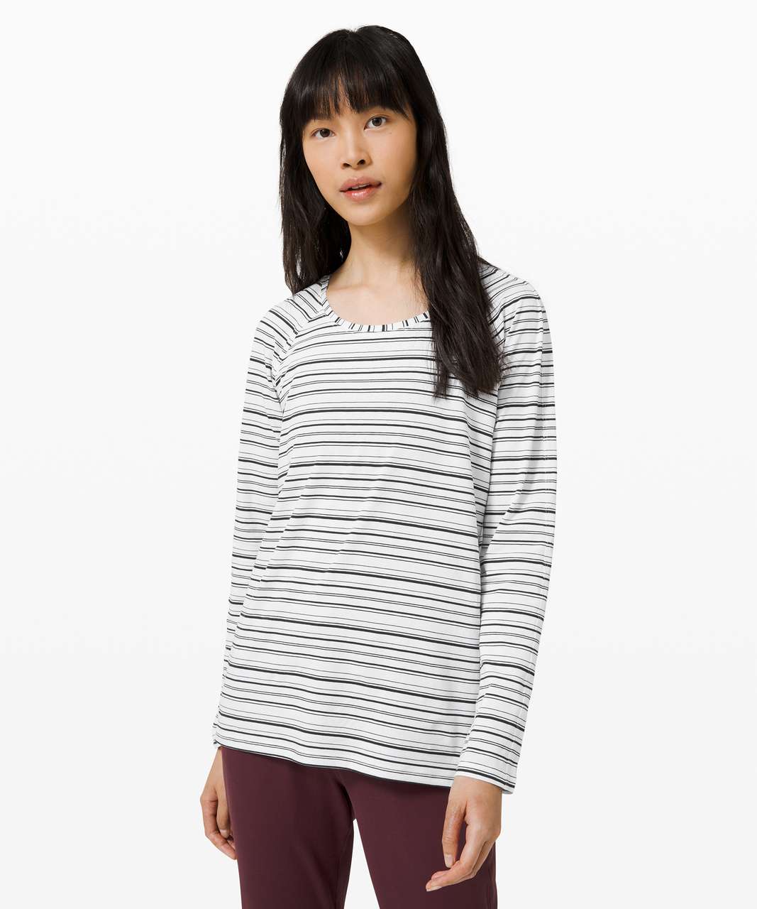 Lululemon Emerald Long Sleeve - Cut Back Stripe White Black