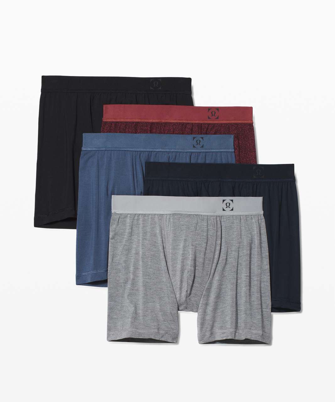 Lululemon Always in Motion Boxer 5" *5-Pack - Heathered Core Medium Grey / Black / Static Noise Cassis Smoky Red / Ink Blue