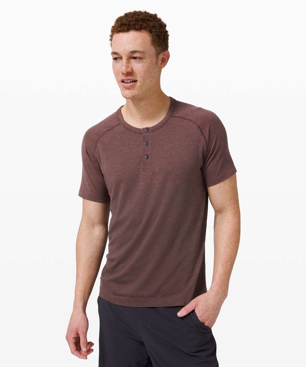 Lululemon Metal Vent Tech Short Sleeve Henley 2.0 - Smoky Red / Graphite Grey