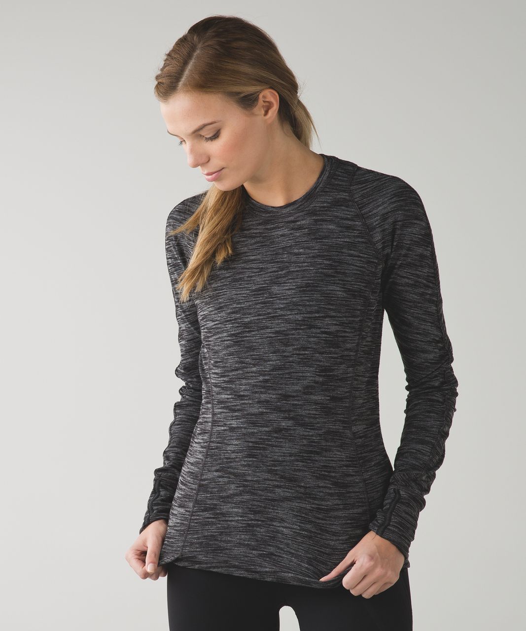 NWT Lululemon Think Fast Long Sleeve ~SIZE:2~Heathered Herringbone  Heathered Bla