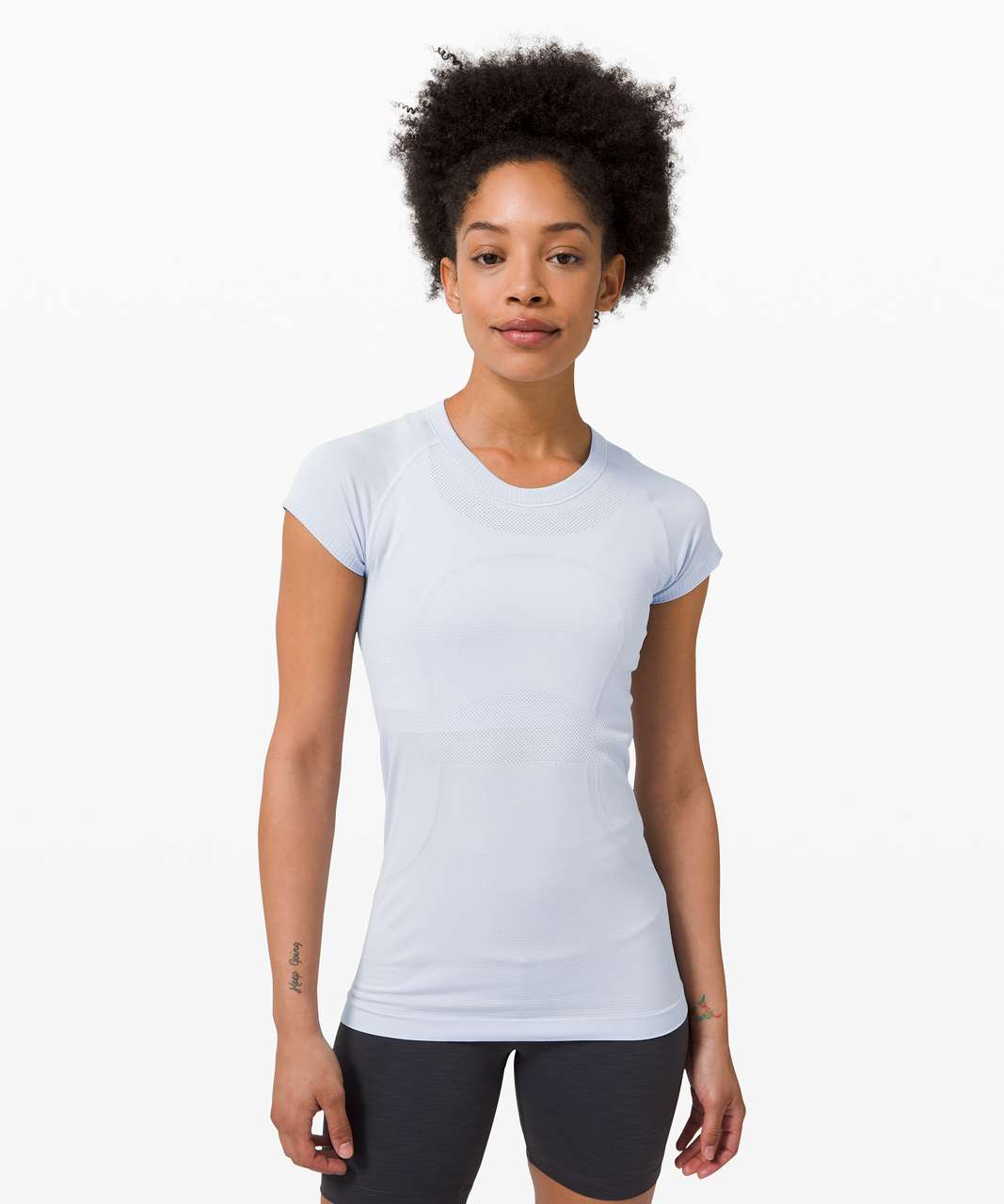 Lululemon Swiftly Tech Short Sleeve Crew - White / White / Black (Striped)  - lulu fanatics