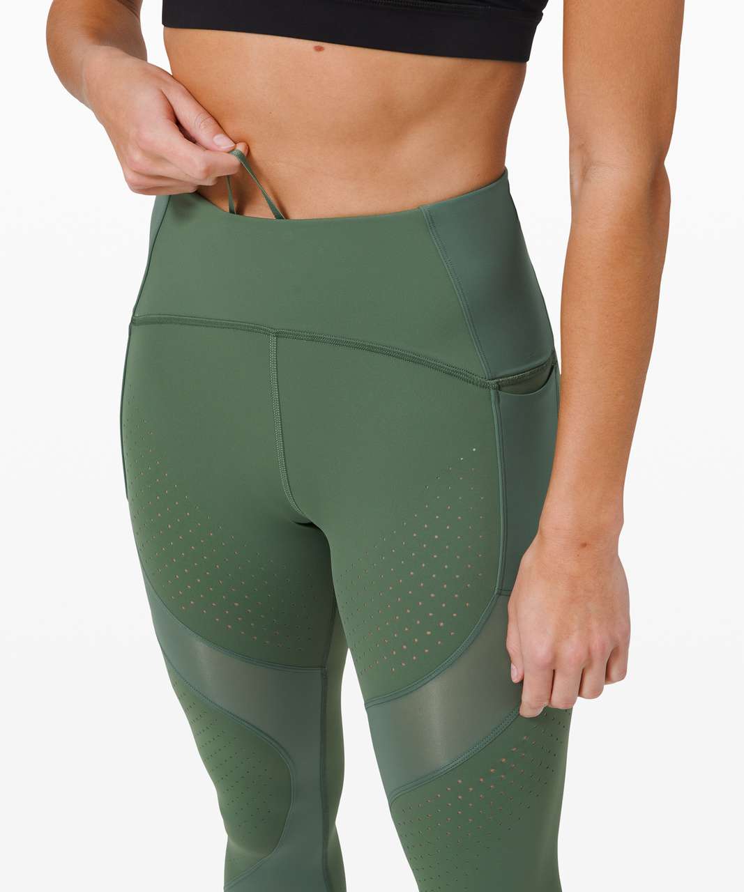 Lululemon Uncovered Strength High-Rise Algae Green Mesh Cut-Outs