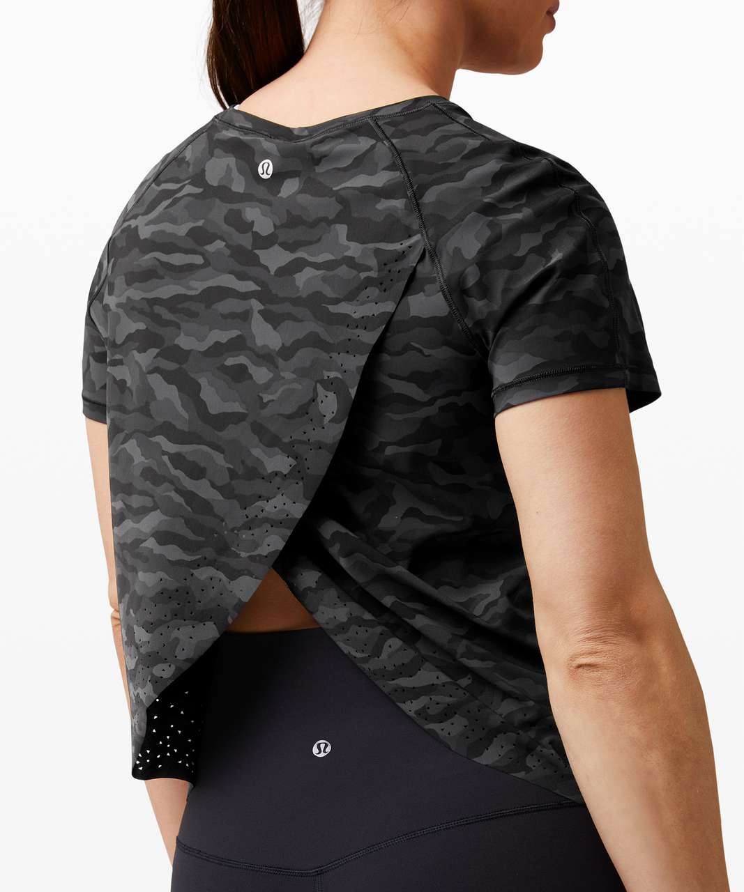 Lululemon Quick Pace Short Sleeve - Sequoia Camo Print Deep Coal Black