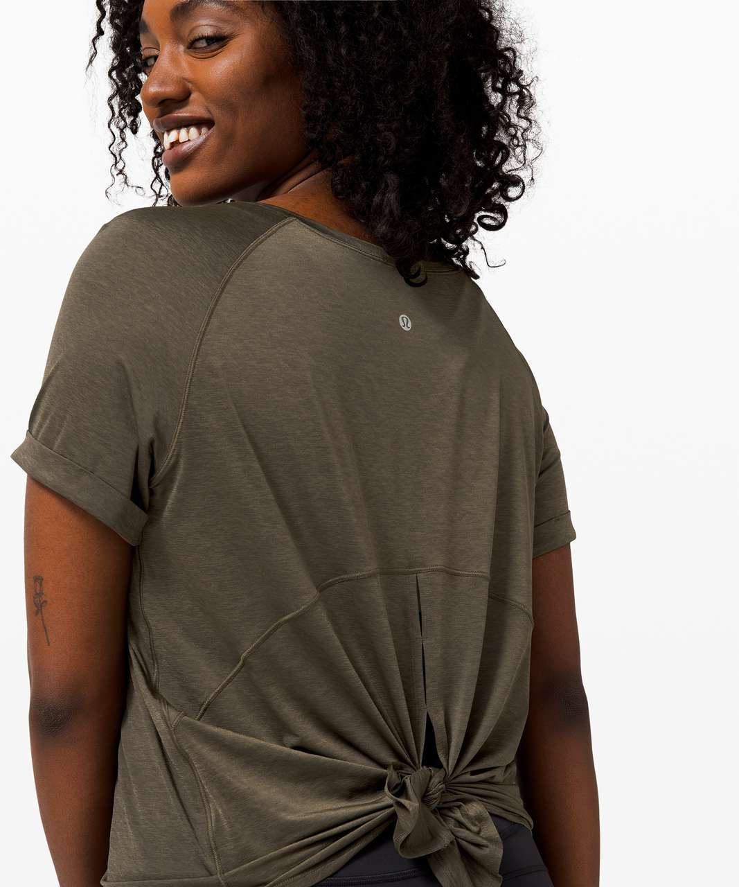 Lululemon Open Up Tie Back Tee - Dark Olive - lulu fanatics