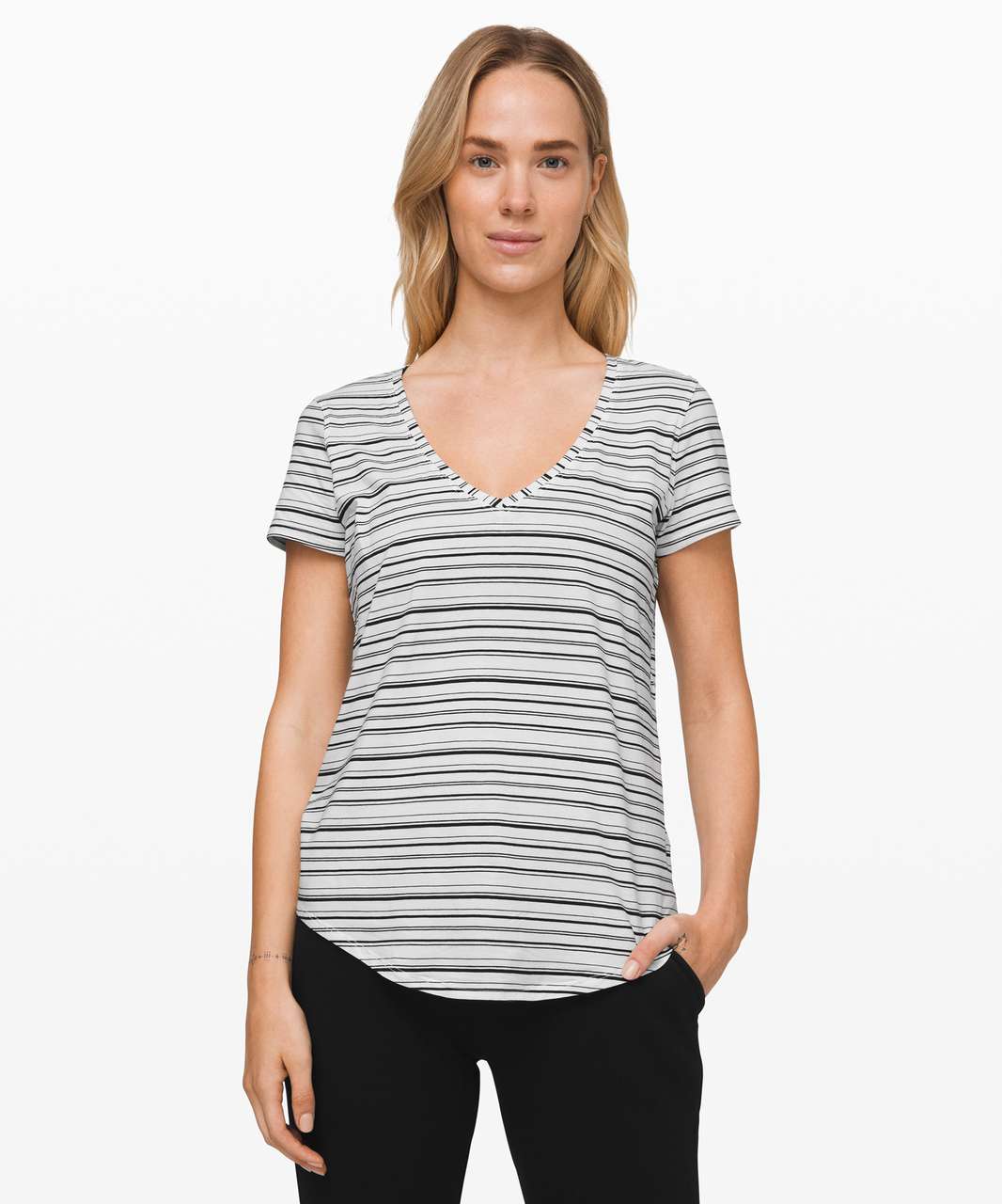 Lululemon Love Tee V - Cut Back Stripe White Black