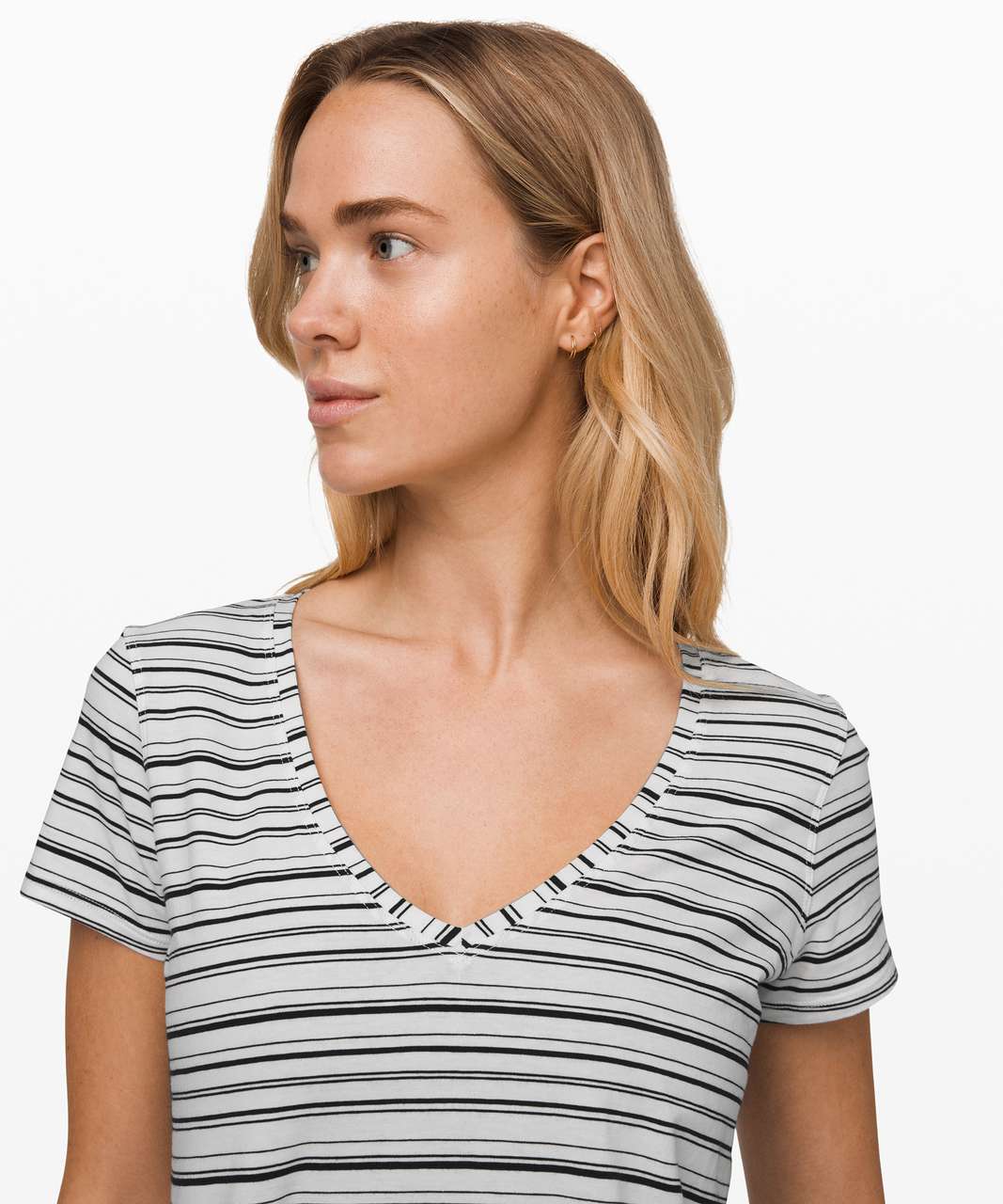 Lululemon Love Tee V - Cut Back Stripe White Black