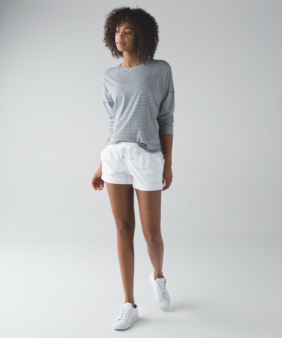 Lululemon Cruiser Long Sleeve - Modern Stripe Heathered Medium Grey White