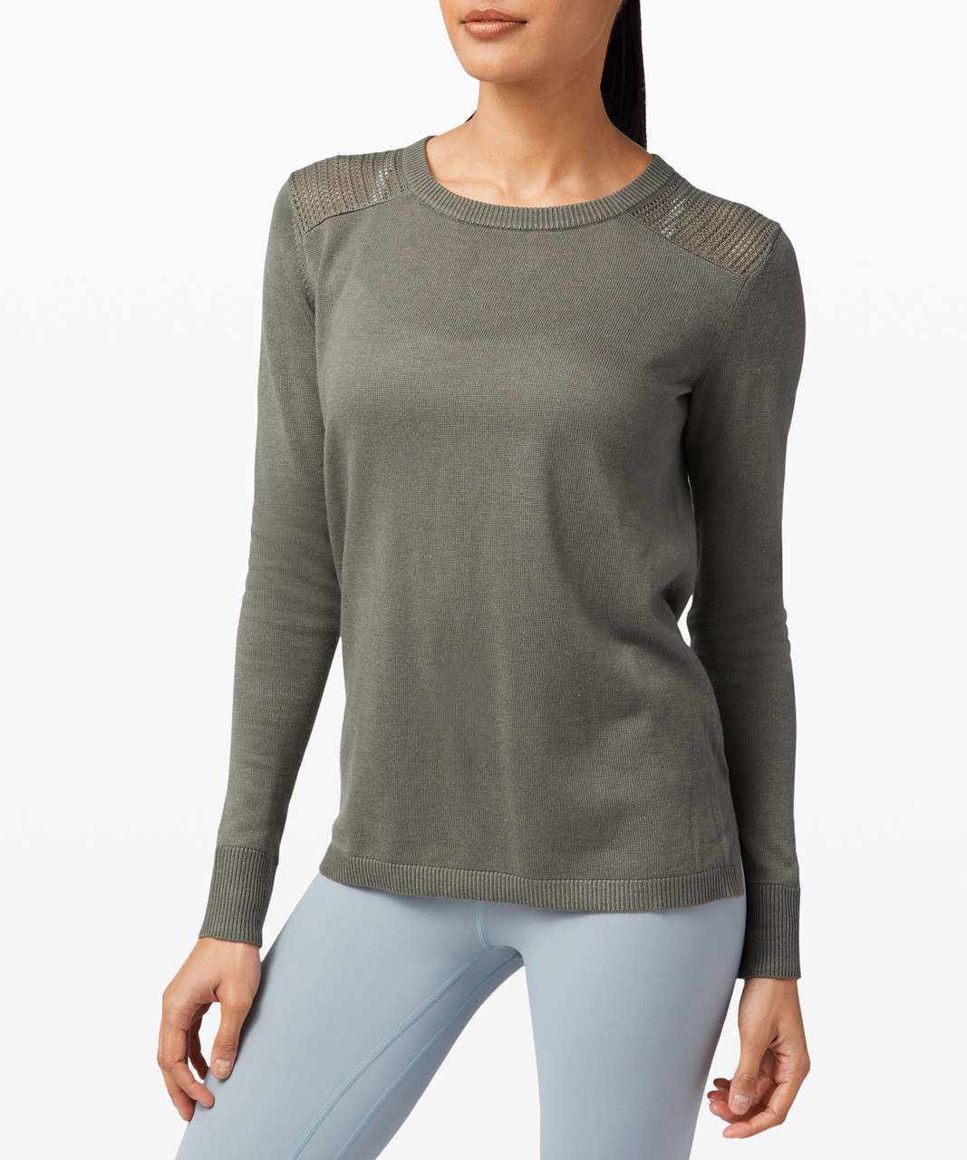 Lululemon Sweater Womens Small Knit Shirt V Neck Long Sleeve Gray Perforated