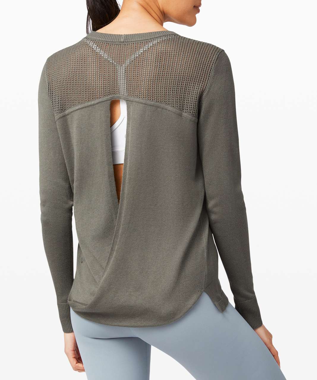 Lululemon Sweater Womens Small Knit Shirt V Neck Long Sleeve Gray Perforated