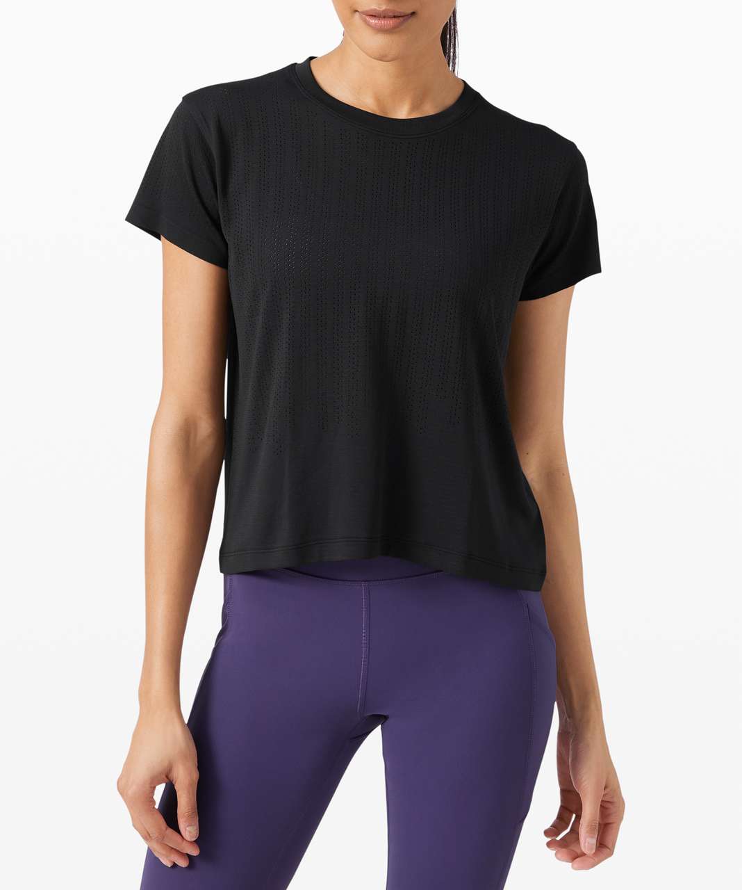 Lululemon Train to Be Short Sleeve - Rain Stripe Black