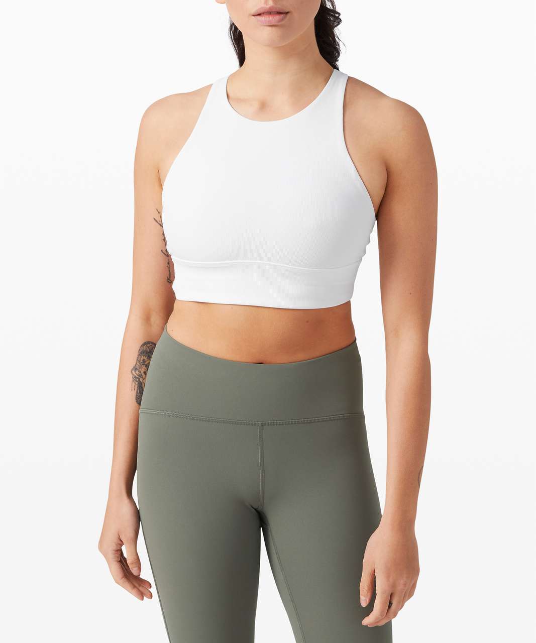 Lululemon Energy Bra High Neck Long Line Rib *Medium Support, B–D Cup -  White - lulu fanatics