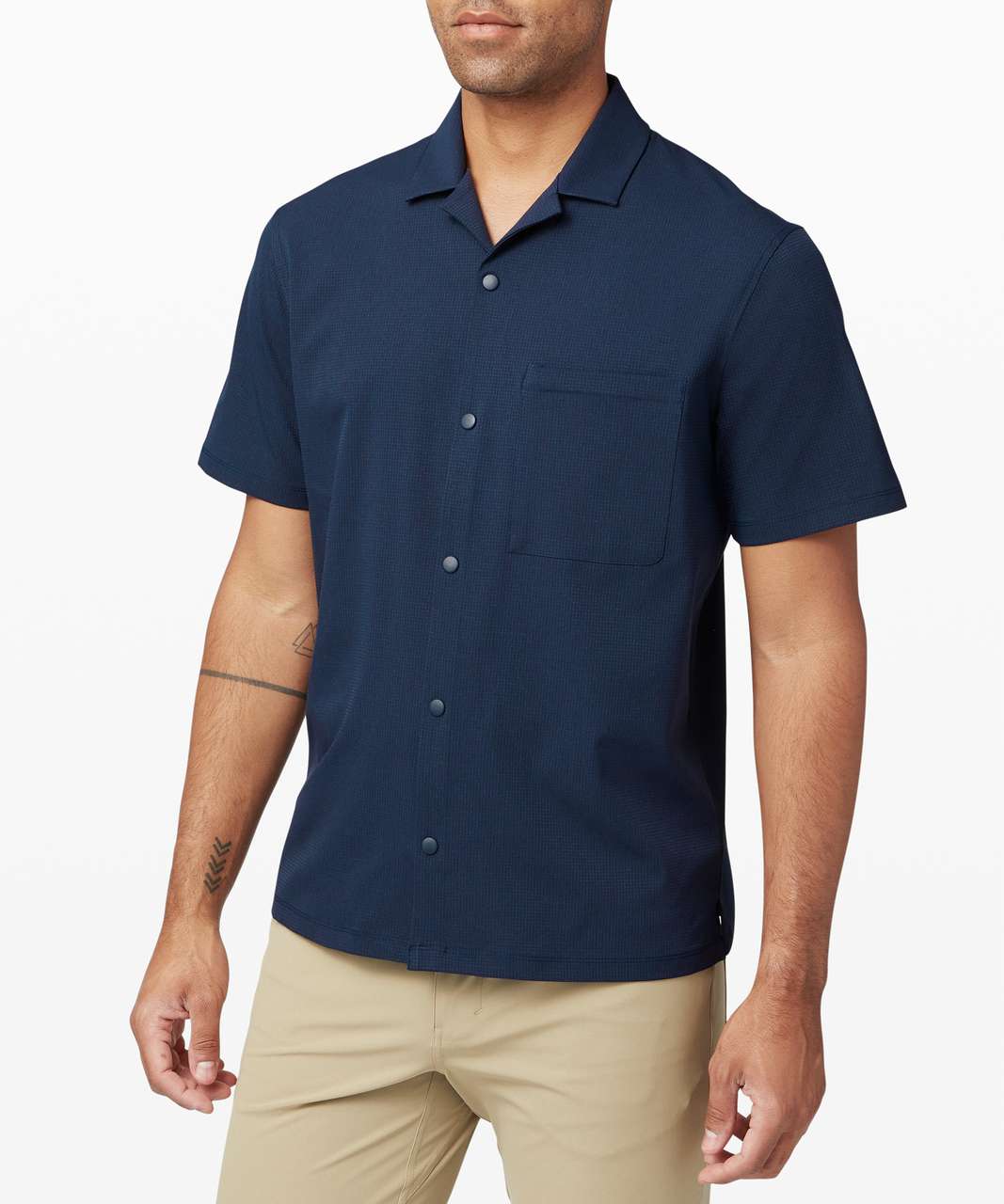 Upscale Mens Camp Shirt - Blue, Medium 