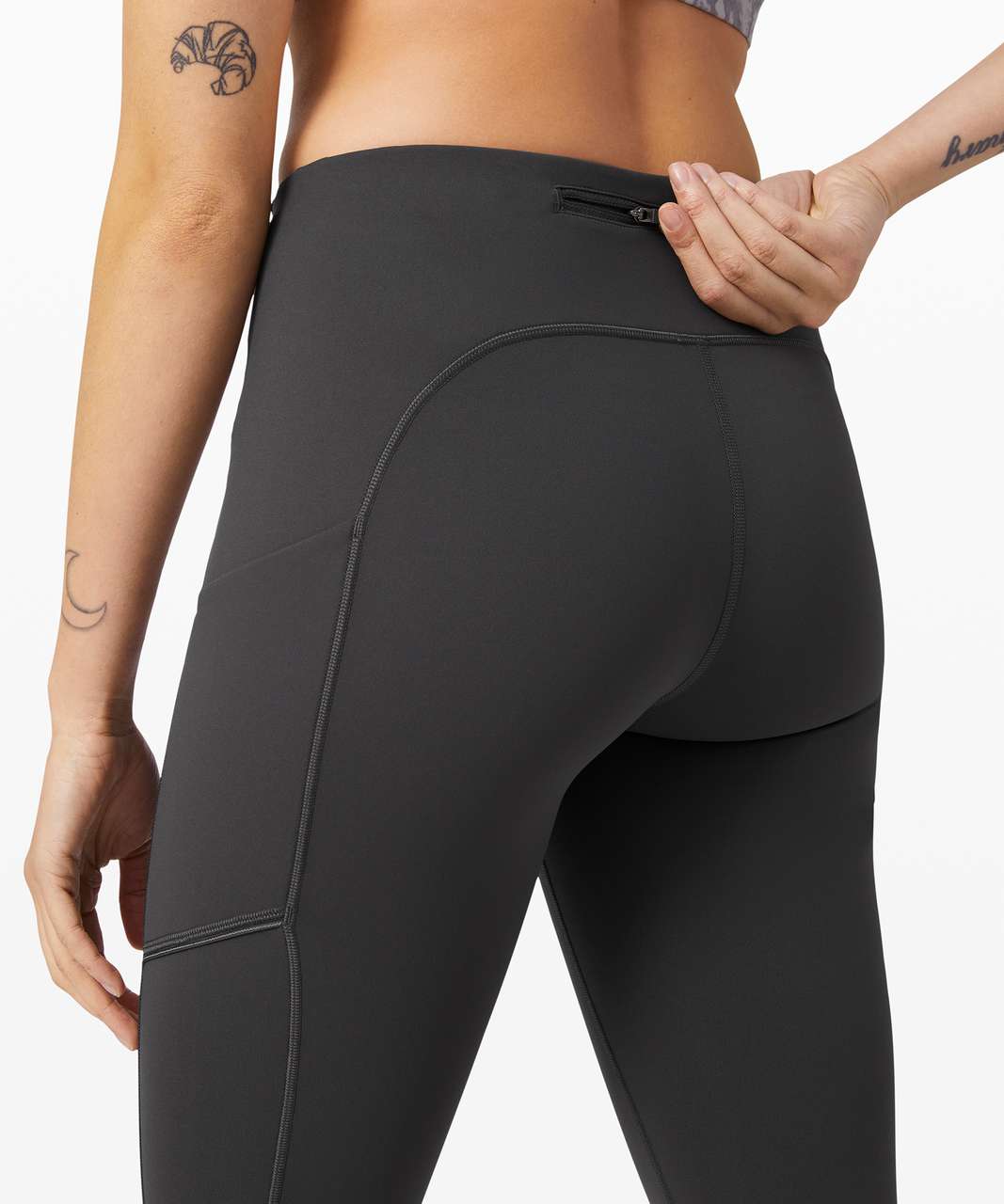 Lululemon Womens Gray Zipper Pocket Hustle Crop Luxtreme Leggings Size 2  $86 