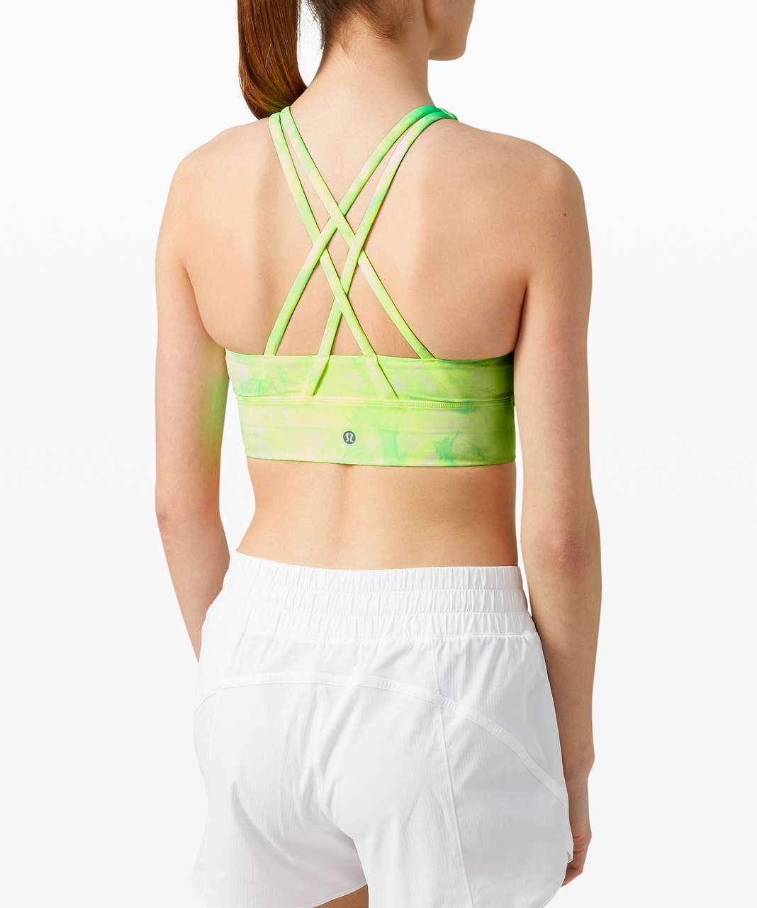 Lululemon Energy Strappy Athletic Sports Bra White Green Striped Crossback  Sz 4