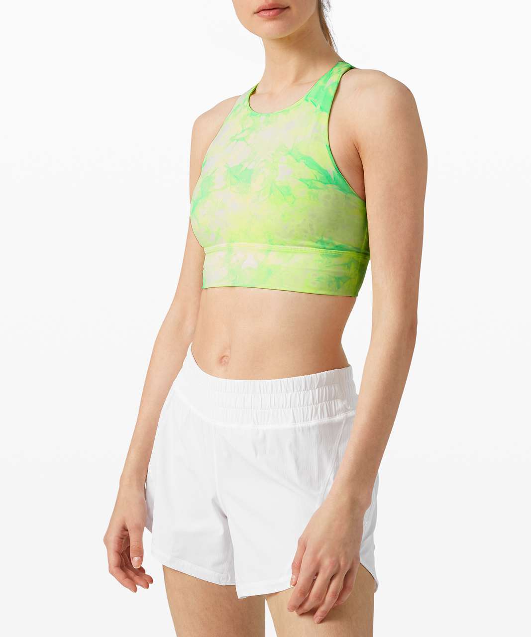 Lululemon Energy Bra High Neck Long Line Shibori *Medium Support B-D - Dual Shibori White Highlight Yellow Highlight Green