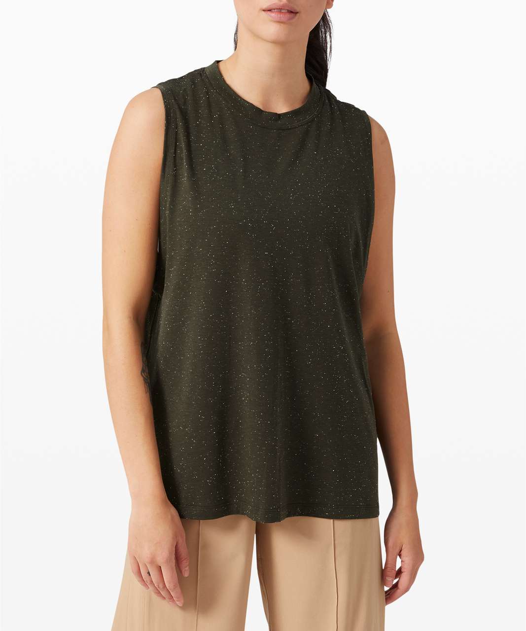 Lululemon All Yours Boyfriend Tank - Dark Olive / White - lulu fanatics