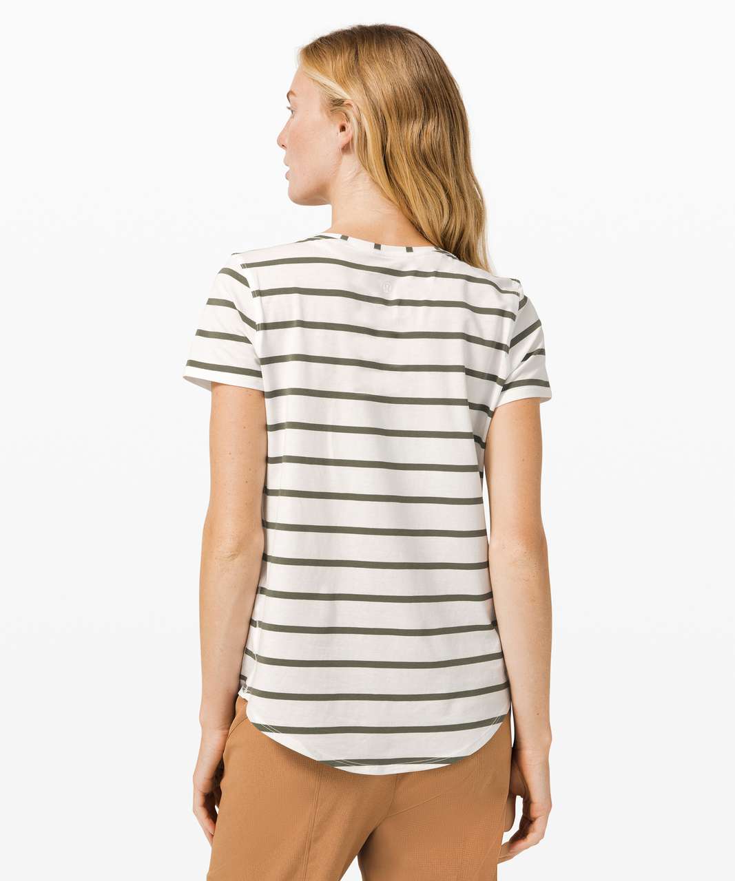 Lululemon Love Tee V - So Wicked Stripe White Medium Olive