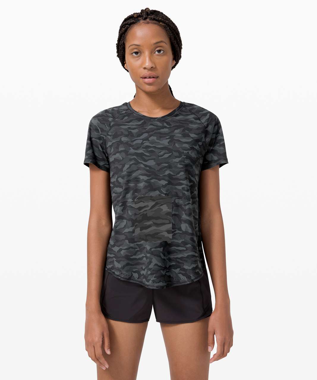 Lululemon Rise and Run Short Sleeve - Sequoia Camo Print Deep Coal Black