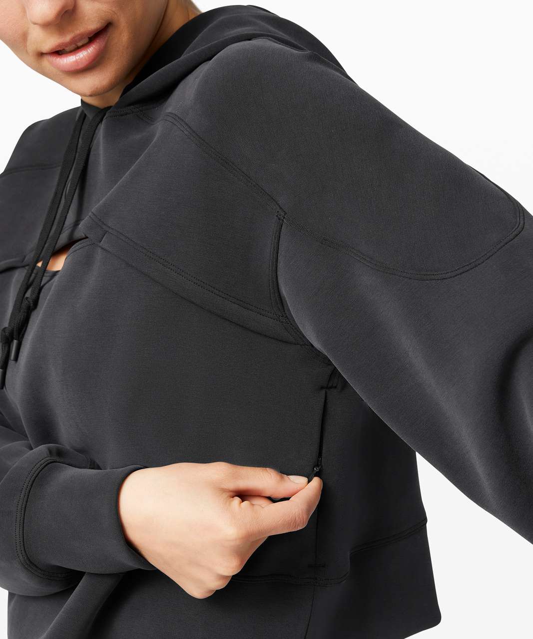 Lululemon Get Centred Crop Hoodie - Black / Black (First Release) - lulu  fanatics