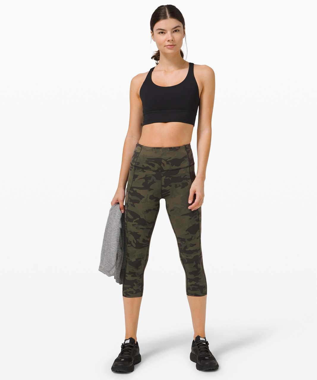 Lululemon Fast Free HR Crop 23” Pocket Leggings Green Yellow Camo Size 12