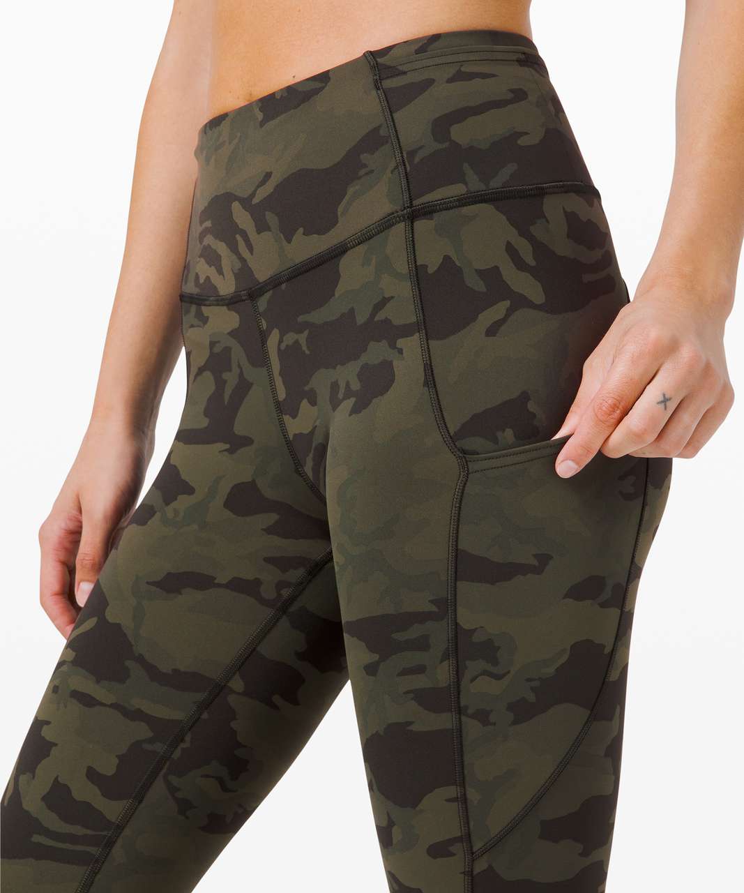 Lululemon Fast Free HR Crop 23” Pocket Leggings Green Yellow Camo Size 12