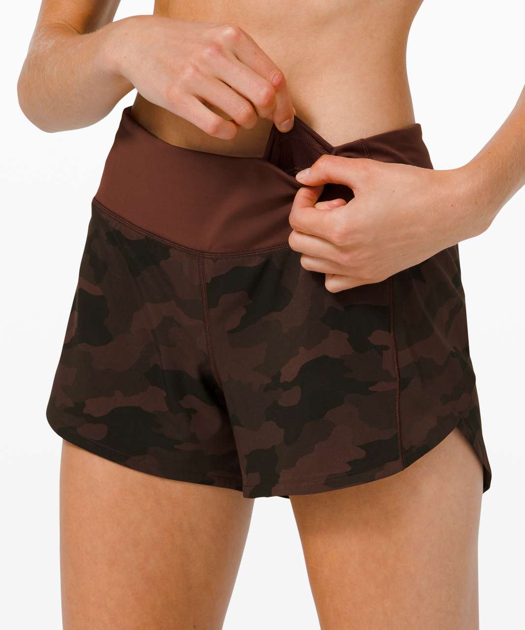 Lululemon Speed Up Short Long *4" Updated Fit - Heritage 365 Camo Brown Earth Multi / Brown Earth