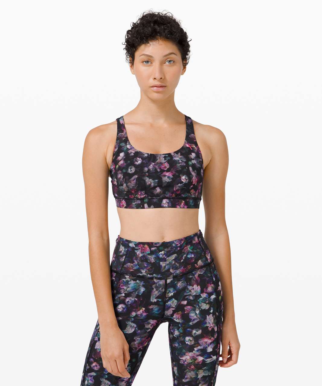 Lululemon Energy Bra Sports Yoga Strappy Floral Jungle Black Women's 4  Preowned