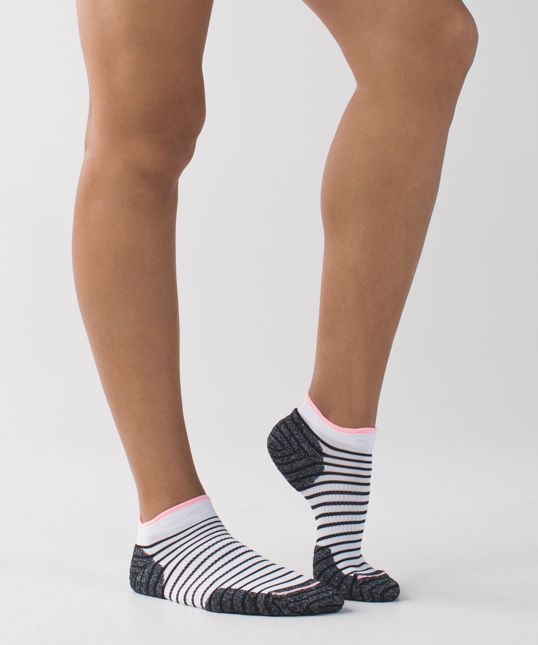 Lululemon Womens Ultimate Padded Run Sock - Black / White / Bleached Coral