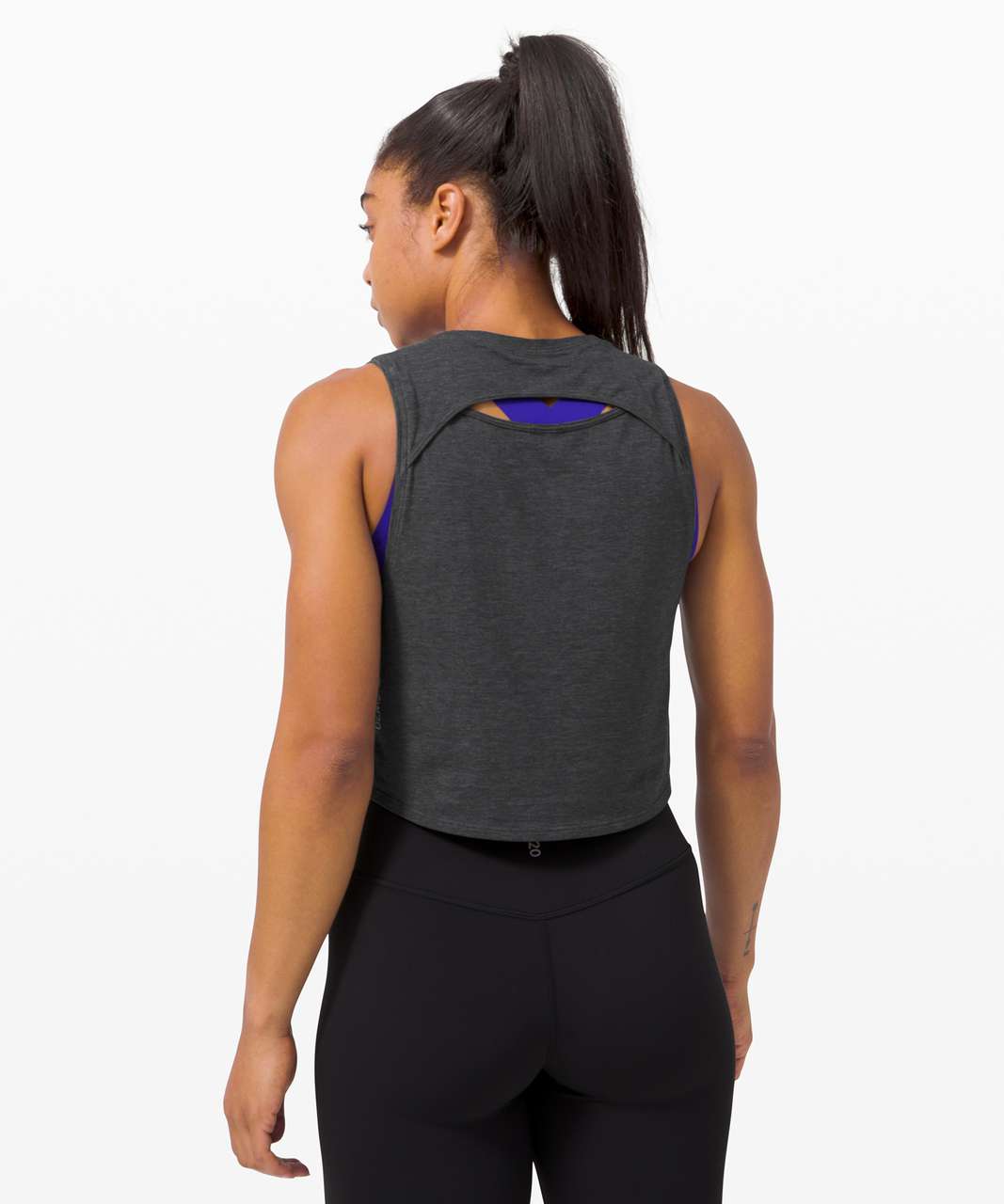 Lululemon Cut Back Crop Tank *SeaWheeze - Heathered Black