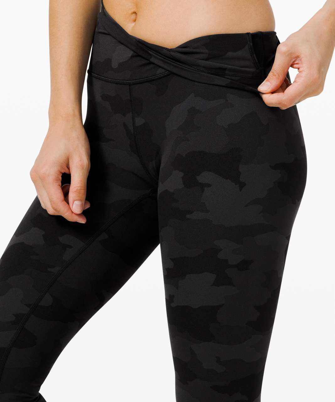 Lululemon Wunder Under Crop (Roll Down) - Heathered Black - lulu fanatics