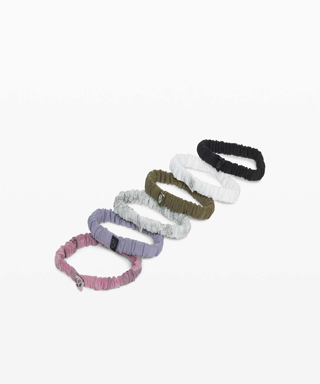 Lululemon Skinny Scrunchie *6 Pack - Black / White / City Breeze Alpine White Multi / Medium Olive / Peri Purple / Incognito Camo Pink Taupe Multi