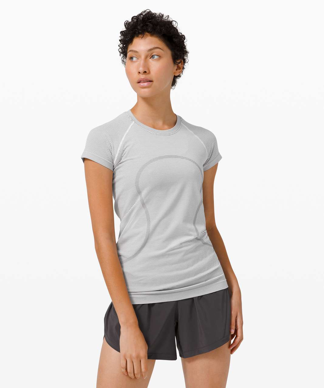 Lululemon Run: Swiftly Tech Long Sleeve Crew - Tempo Stripe White Black -  lulu fanatics