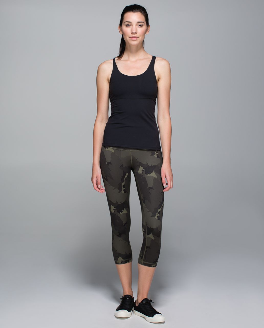 Lululemon Wunder Under Crop II (Roll Down) - Palm Party Fatigue Green Black