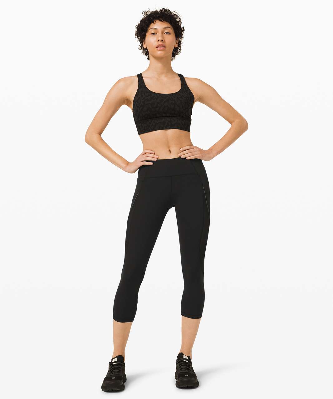 Lululemon Womens Stretch Mid-Rise Cropped Athletic Leggings Black